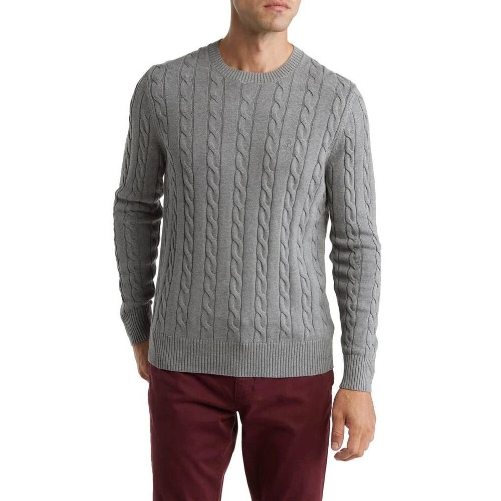 Brooks Brothers Grey Supima Cotton Crewneck Cable Knit Sweater - XL